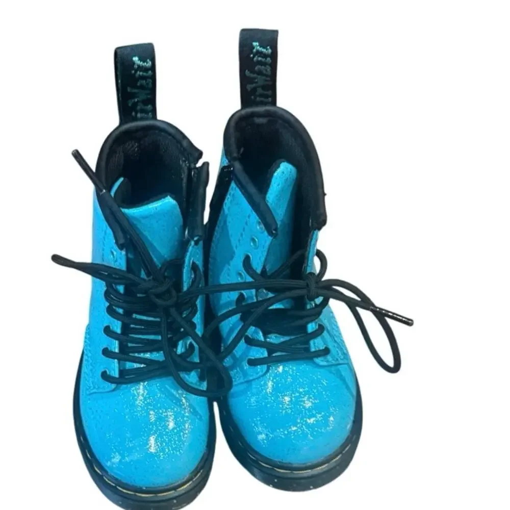 Dr Martens 1460 Cosmic Glitter Turquoise Toddler Boots Size 7 EUC Side Zip